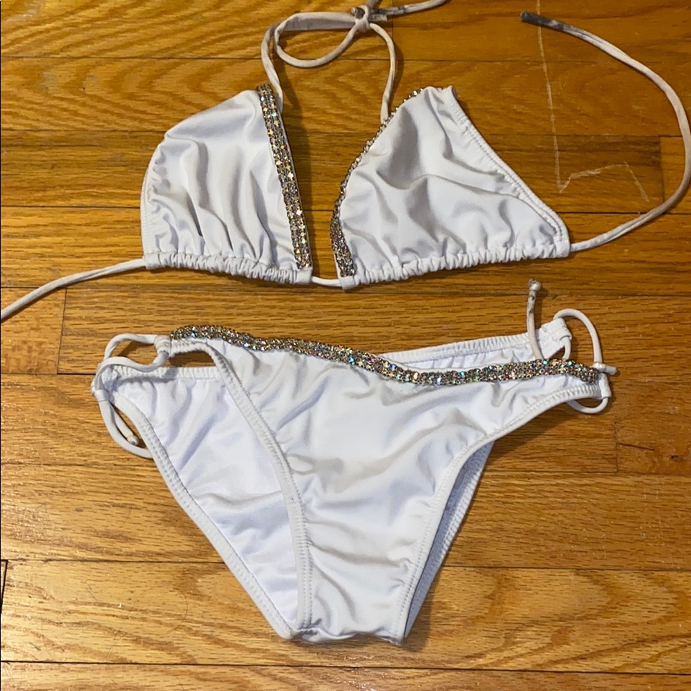 White Bikini with Rhinestone Accents